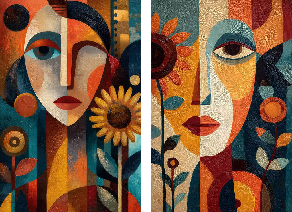 Gesichter und Sonnenblumen — ganzes Design