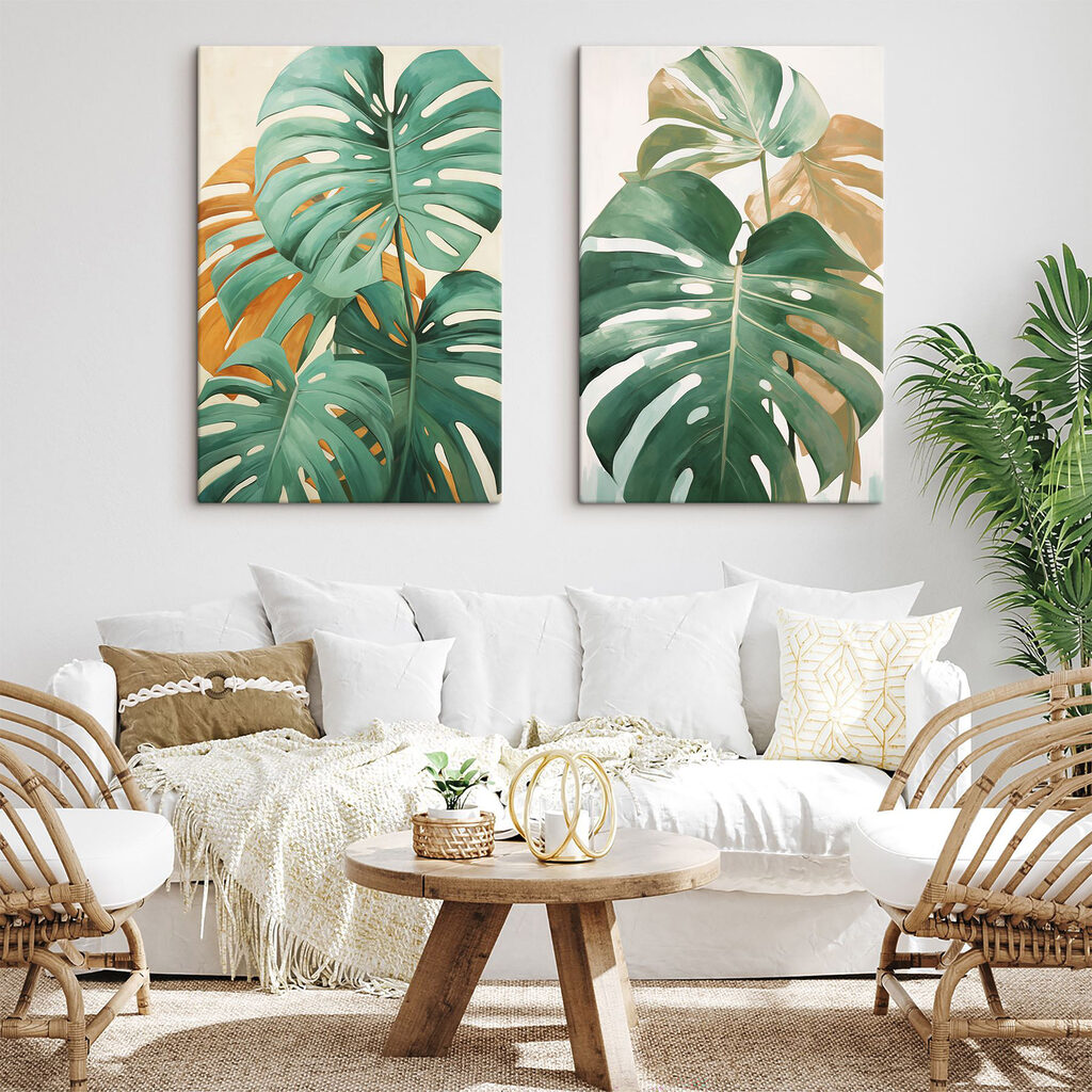 Fensterblätter in Aquarell in einem Interieur