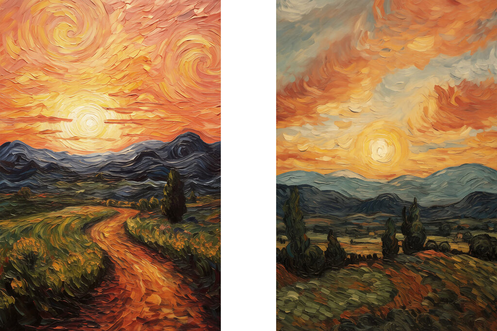 Sonne über gewundenen Feldern — ganzes Design