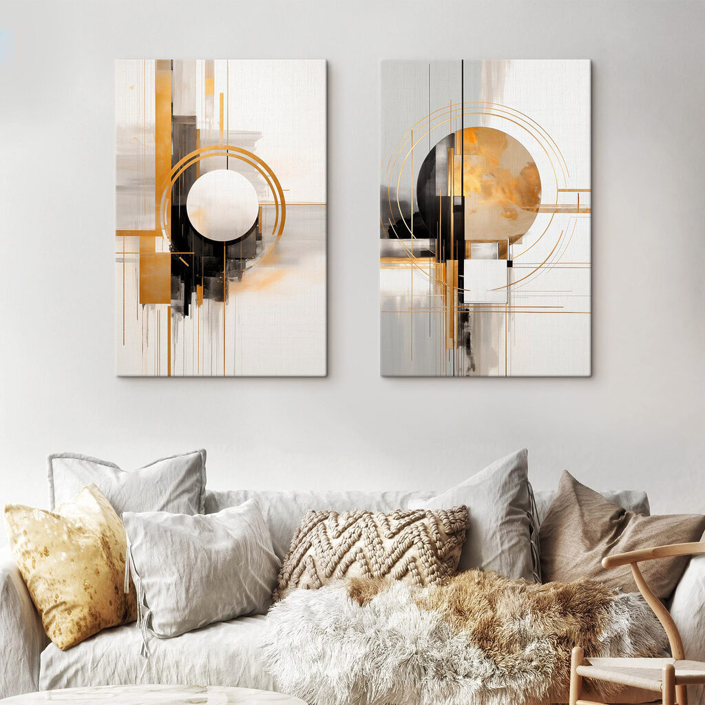 Kreise auf goldenen Achsen in einem Interieur