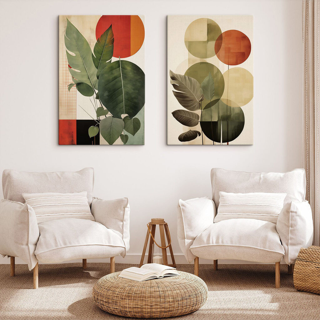 Blätter vor warmen Kreisen in einem Interieur