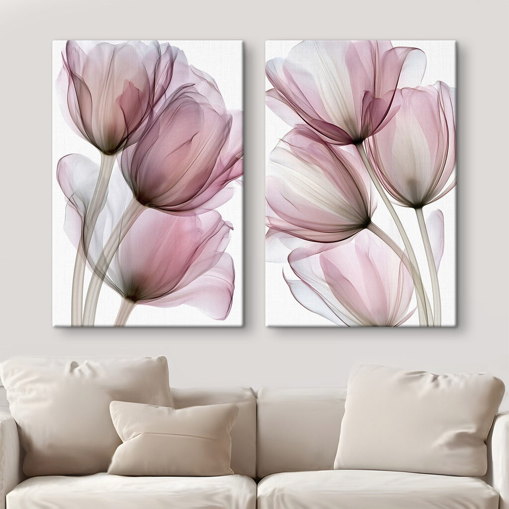 Tulpen in durchscheinendem Rosa in einem Interieur
