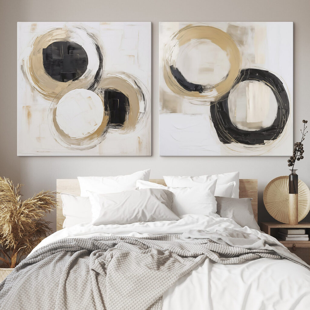 Gemalte Ringe im Gleichgewicht in einem Interieur