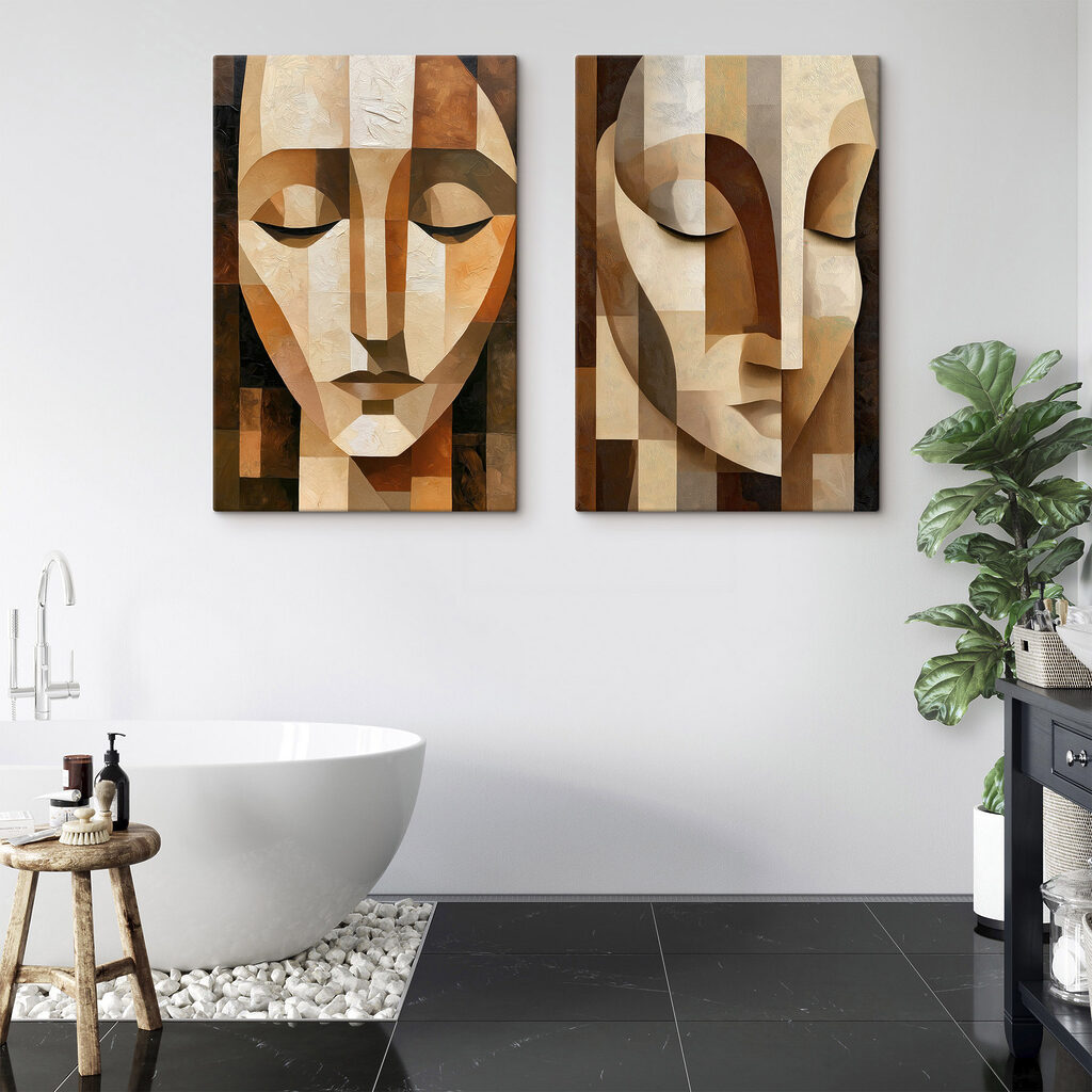 Geschlossene Augen in Erdtönen in einem Interieur