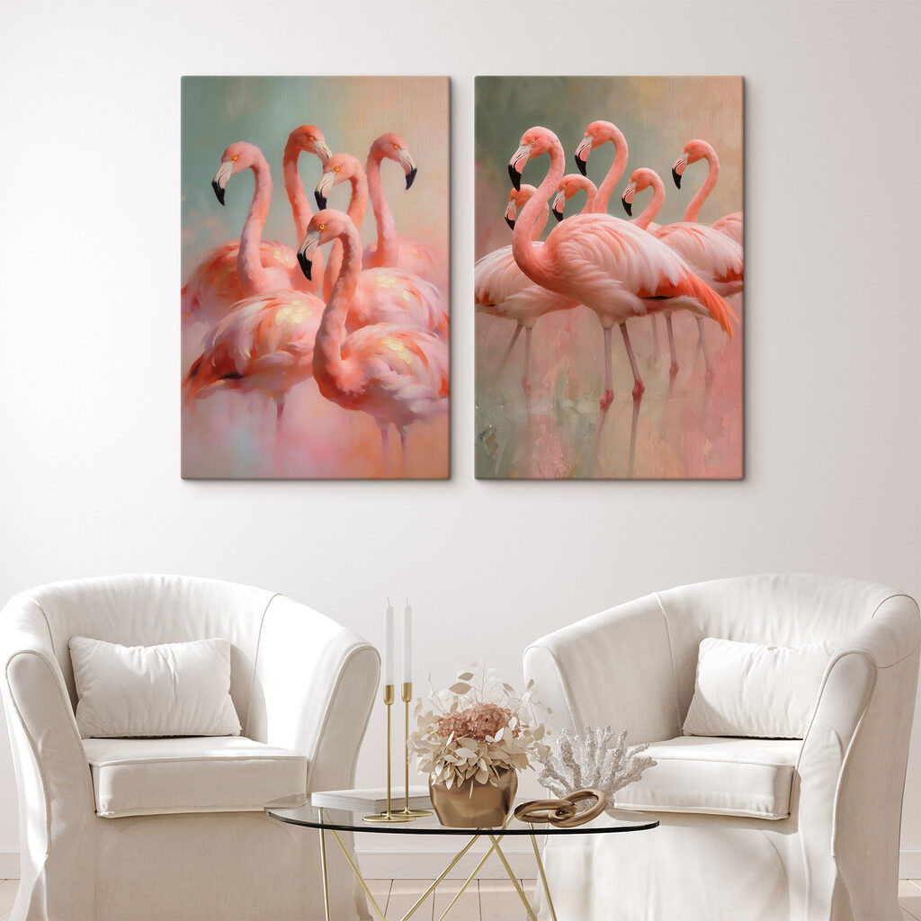 Eine Schar Flamingos in einem Interieur