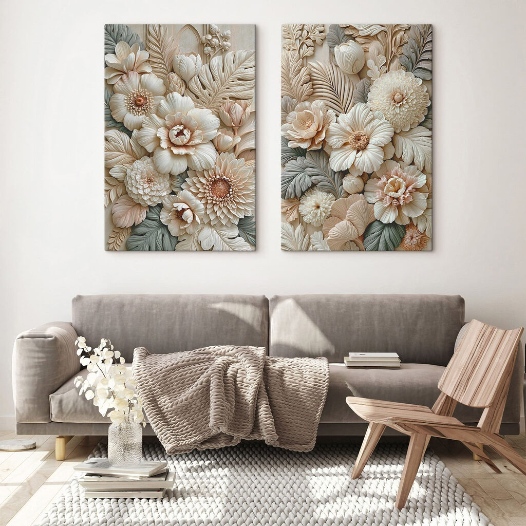 Garten aus Blütenblättern in einem Interieur