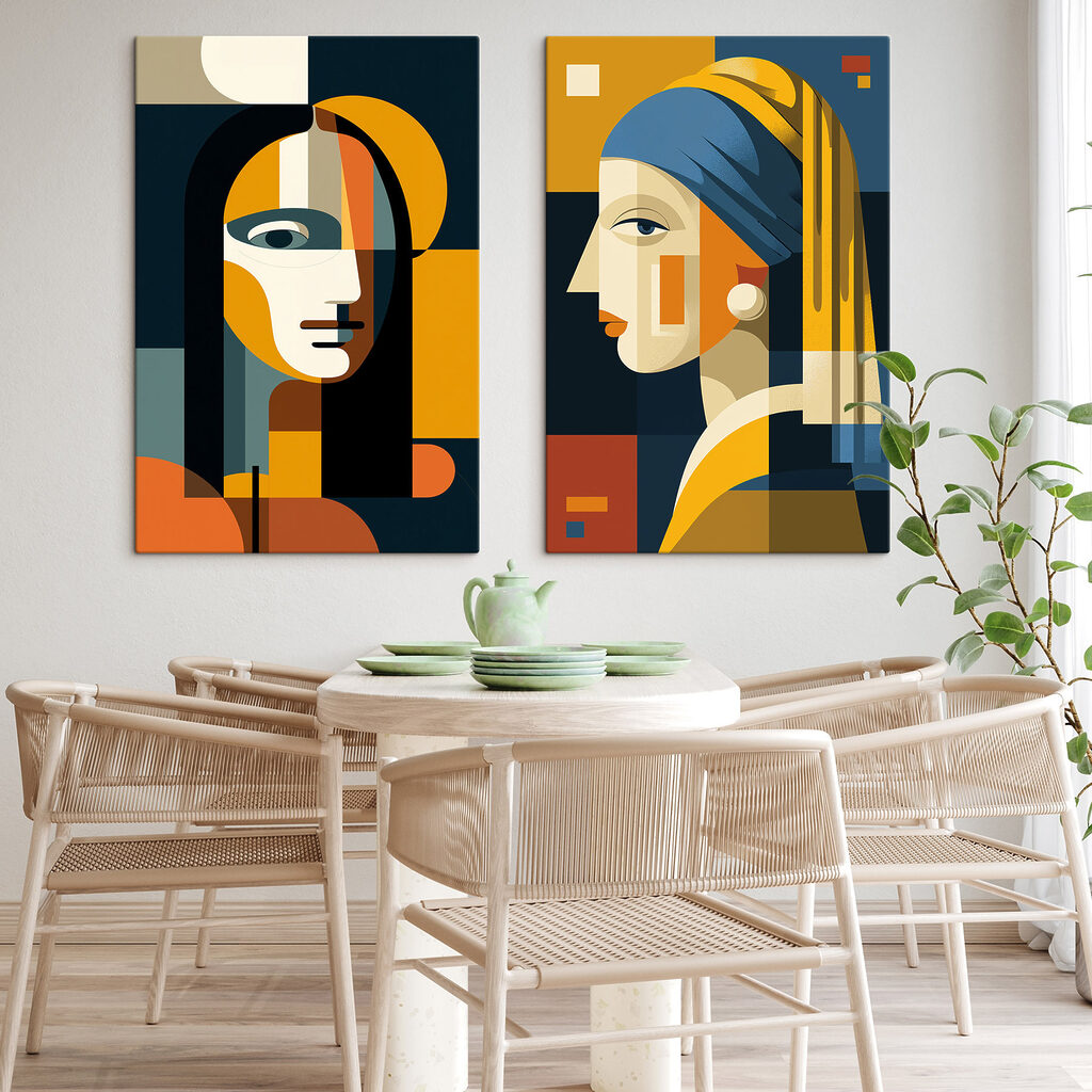 Blicke in Gelb-Blau in einem Interieur