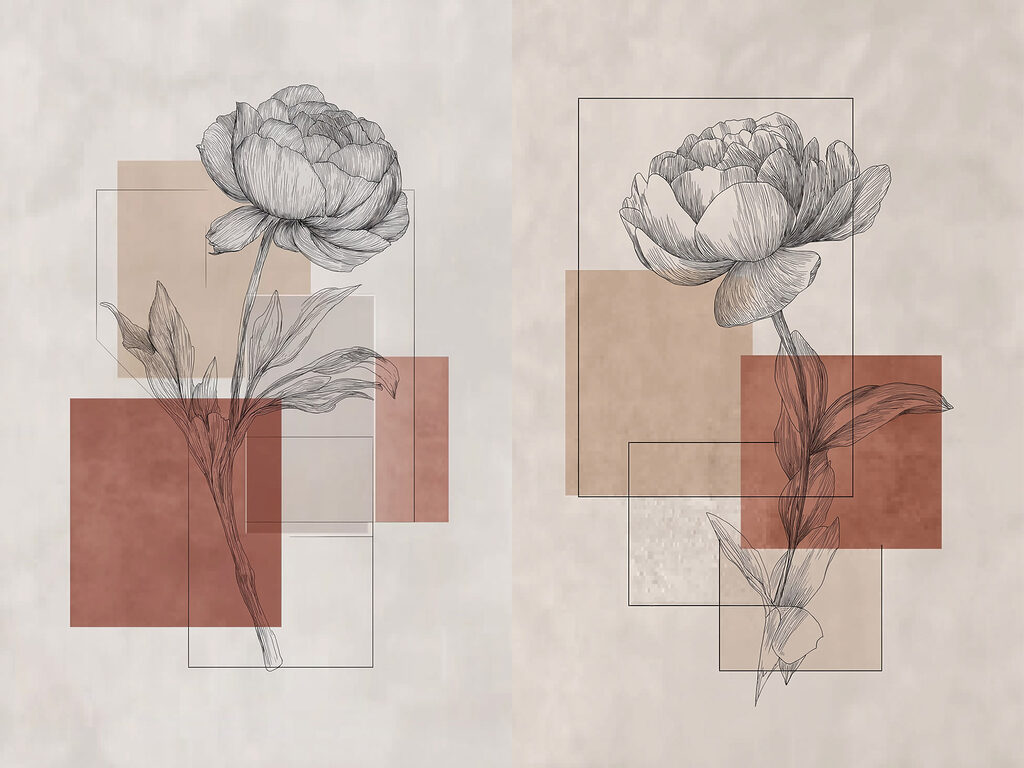 Blumenzeichnungen auf sanften Flächen — ganzes Design