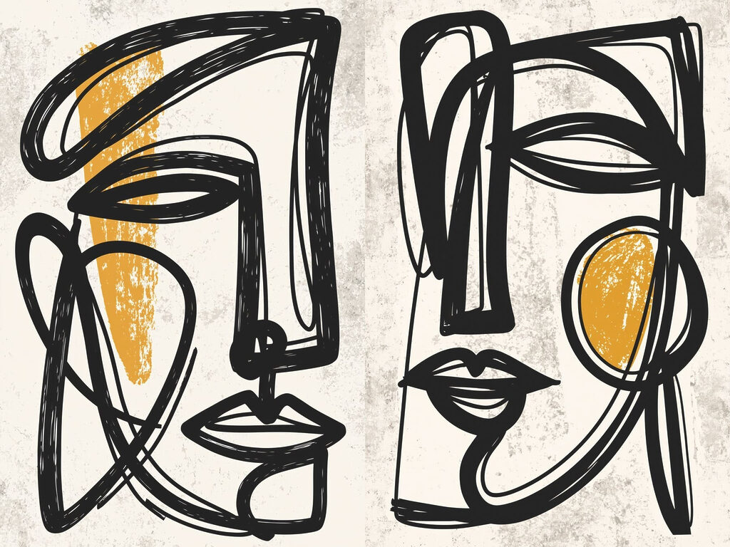 Gesichter mit ockergelben Wangen — ganzes Design