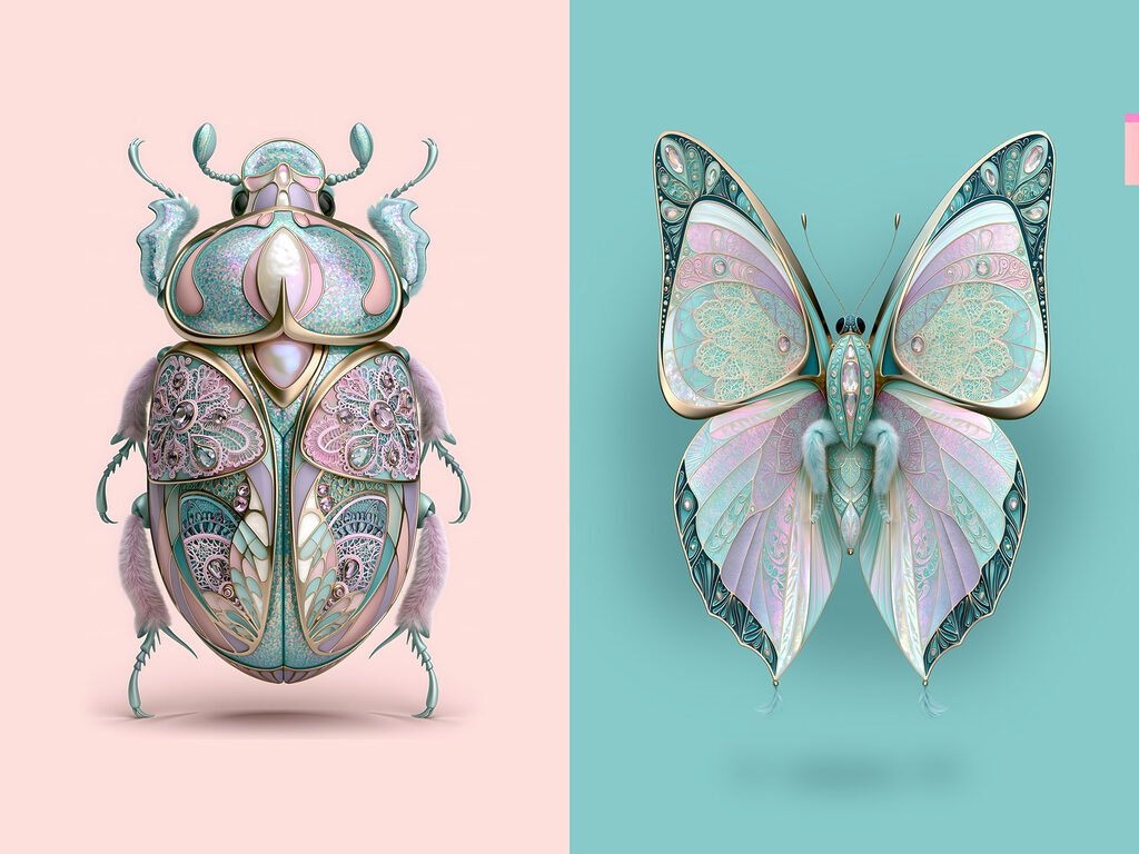 Käfer und Schmetterling — ganzes Design
