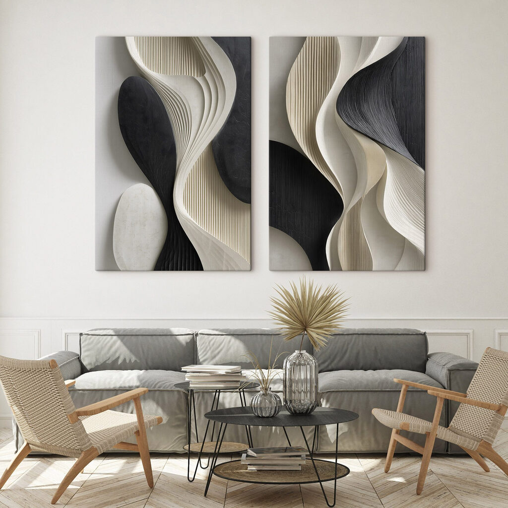 Weiße Falten auf Schwarz in einem Interieur