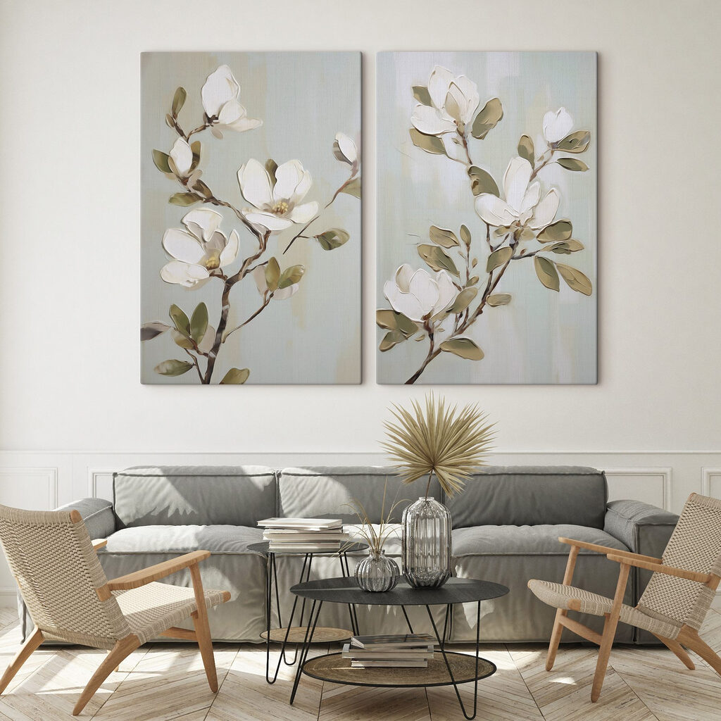 Blühende Zweige mit Laub in einem Interieur