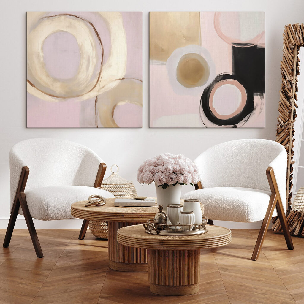 Runde Pinselstriche in Rosa in einem Interieur