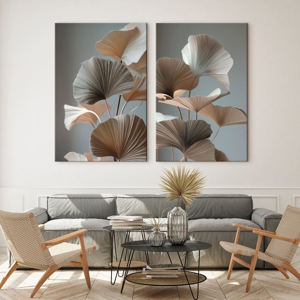 Fächerblätter auf Grau in einem Interieur