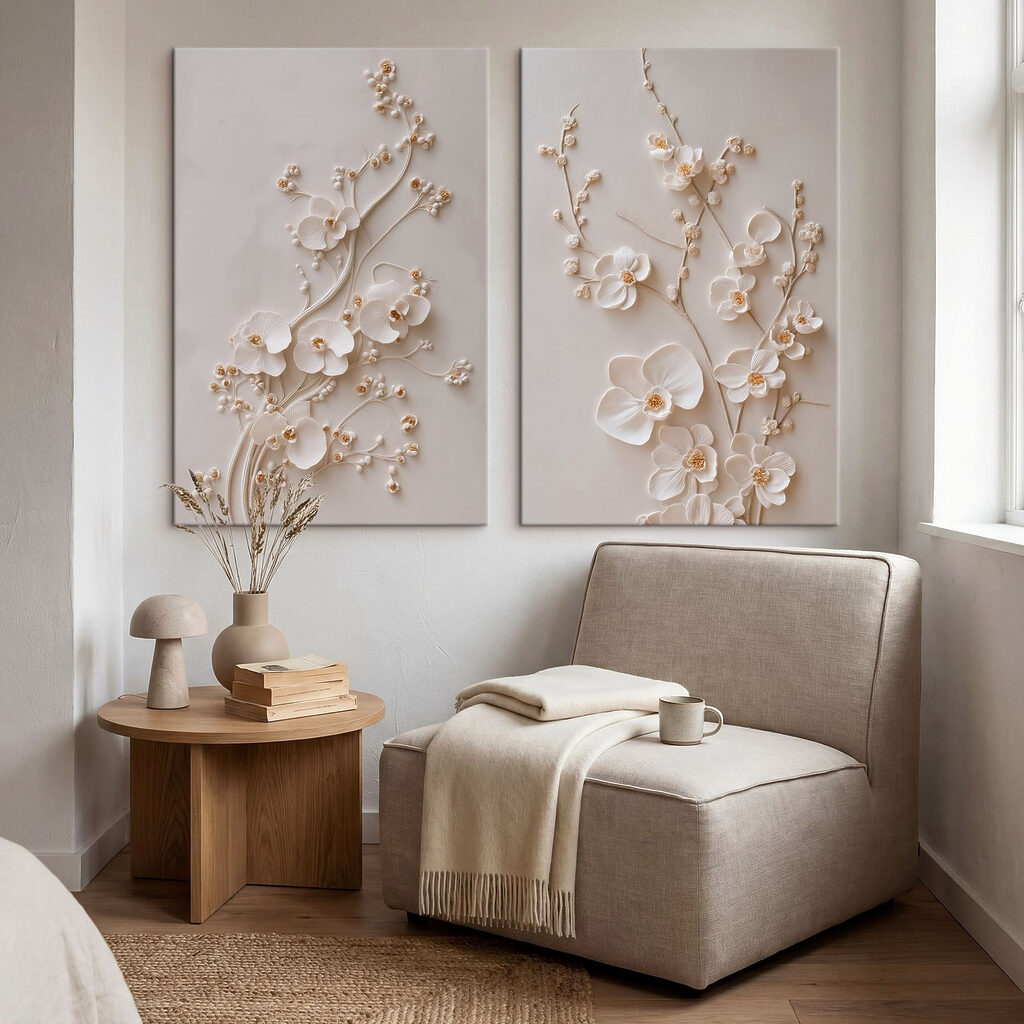 Blüten an zarten Zweigen in einem Interieur