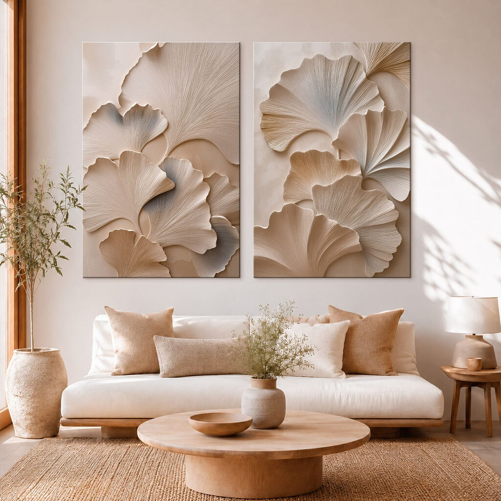 Fächer in sanftem Beige in einem Interieur