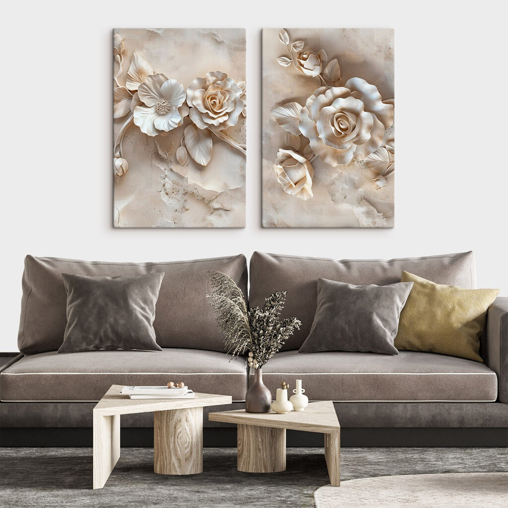 Blüten auf gebrochenen Linien in einem Interieur