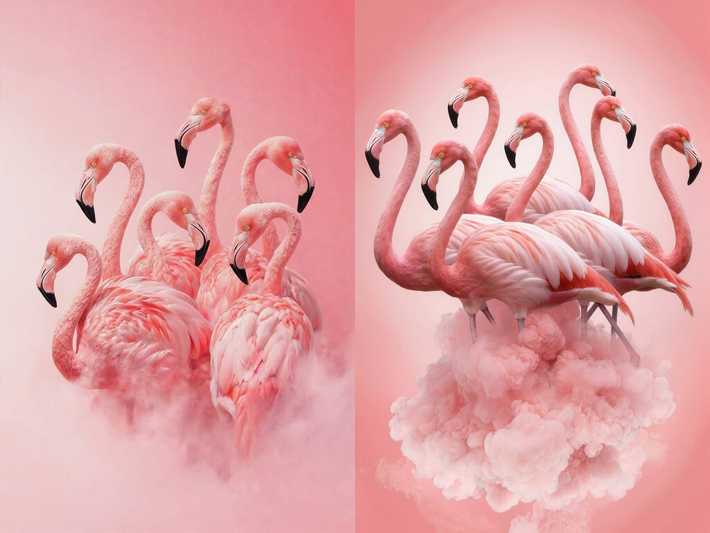 Flamingos in den Wolken — ganzes Design