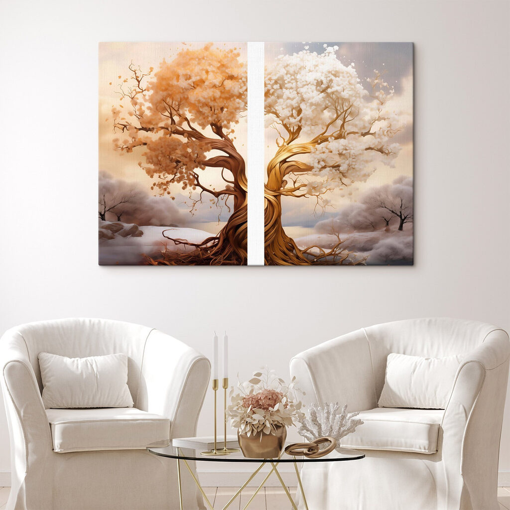 Baum mit zwei Kronen in einem Interieur