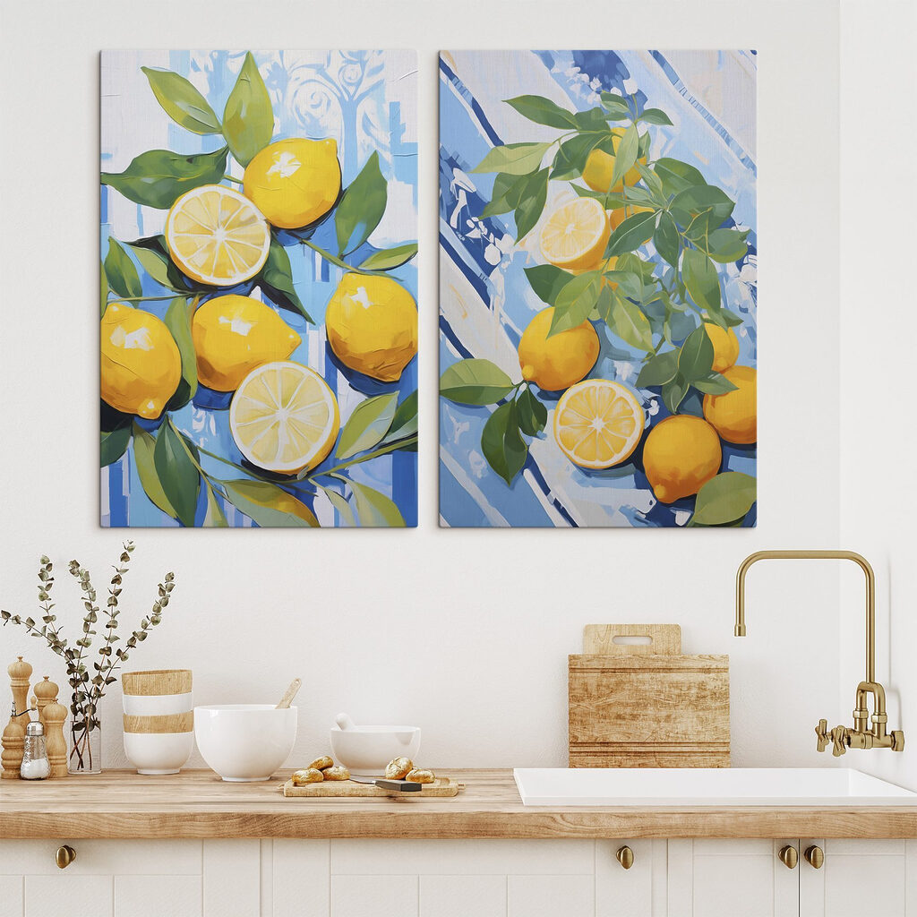 Zitronen auf Sommerblau in einem Interieur