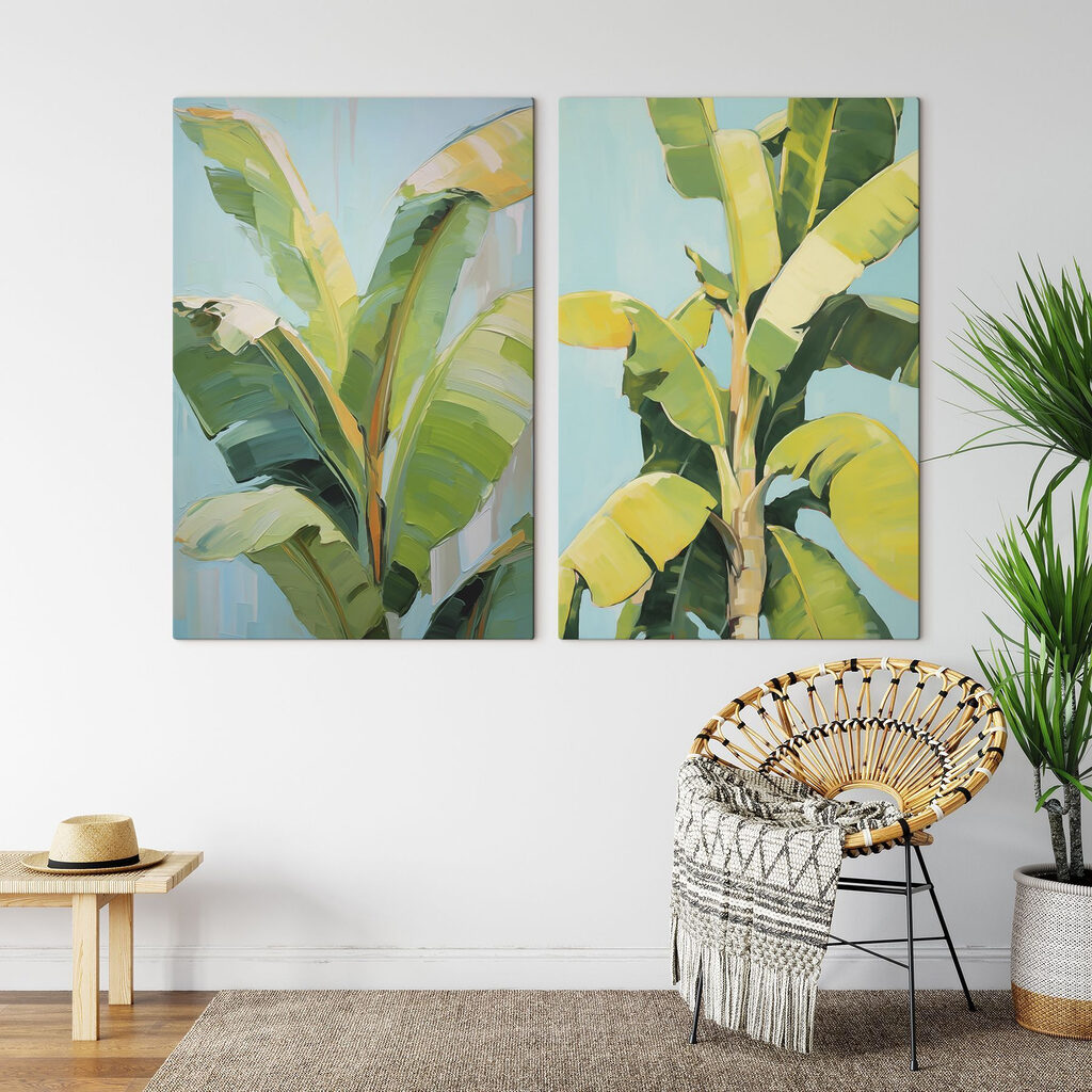 Frische Blätter in Pinselstrichen in einem Interieur