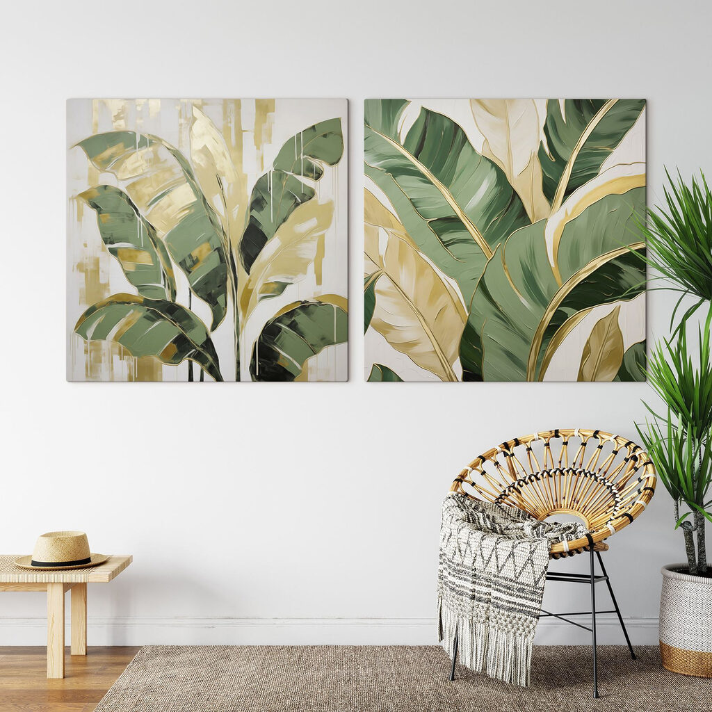 Grünes Blatt mit Lichtstreifen in einem Interieur