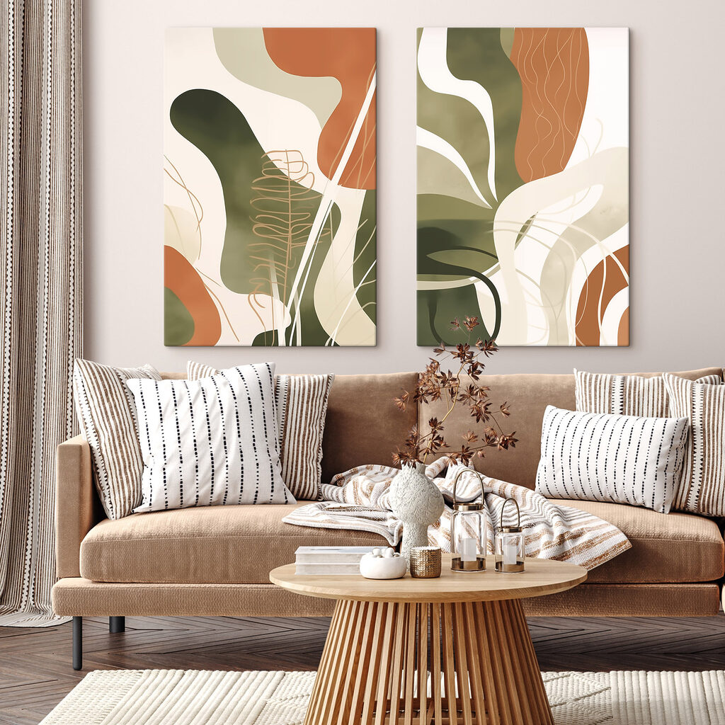 Blätter und wellige Formen in einem Interieur