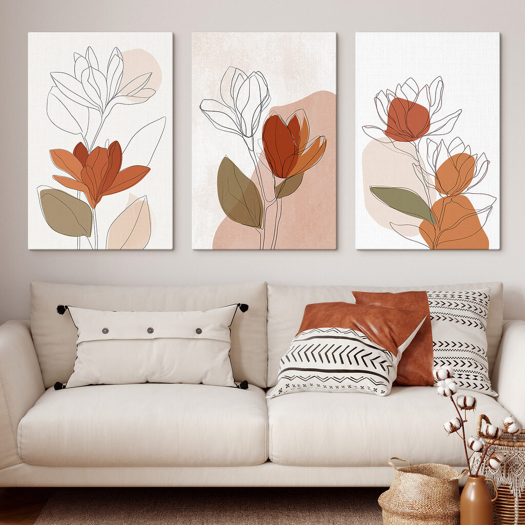 Blumen mit feinen Konturen in einem Interieur