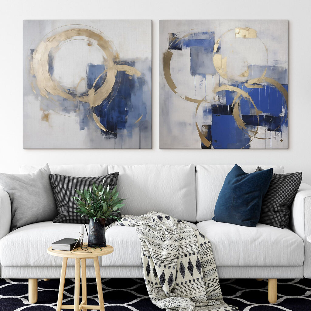 Goldene Ringe auf Blau in einem Interieur