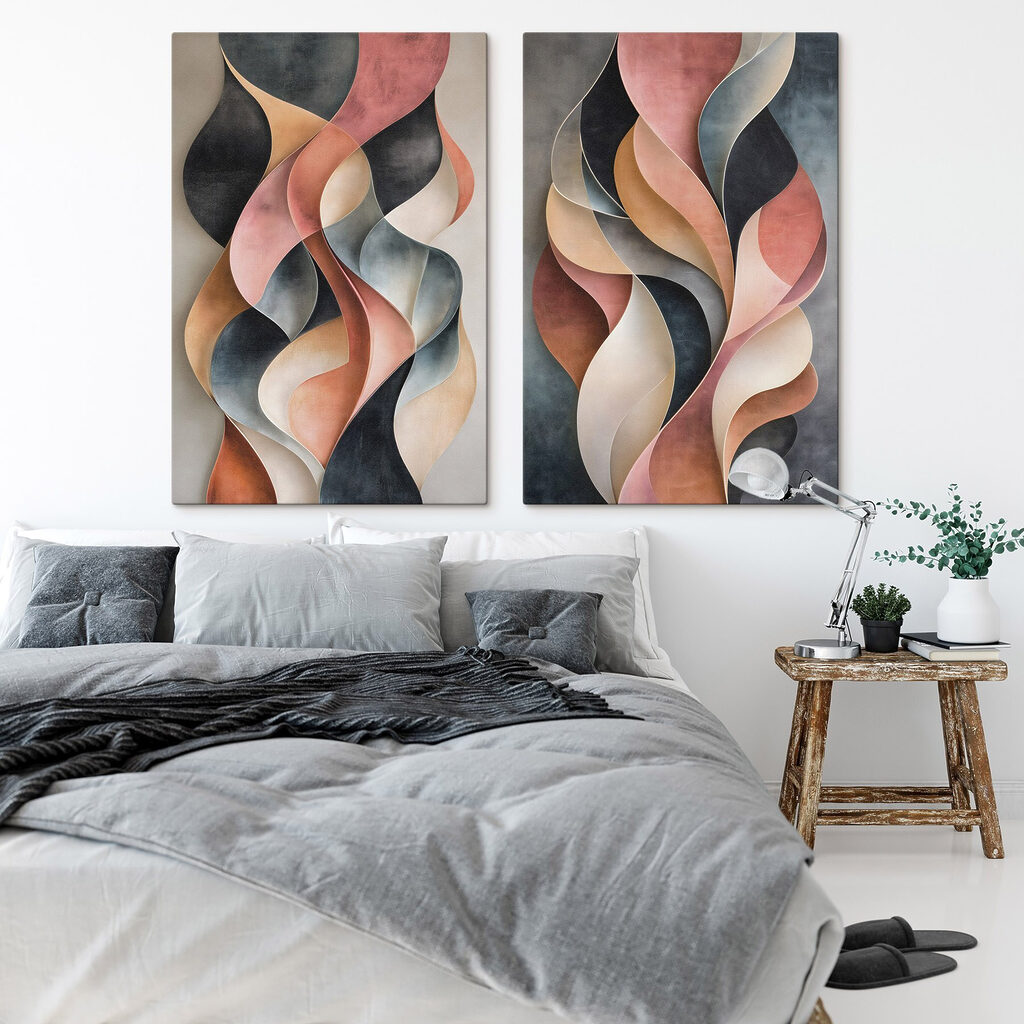 Rosa Bänder auf Grau in einem Interieur