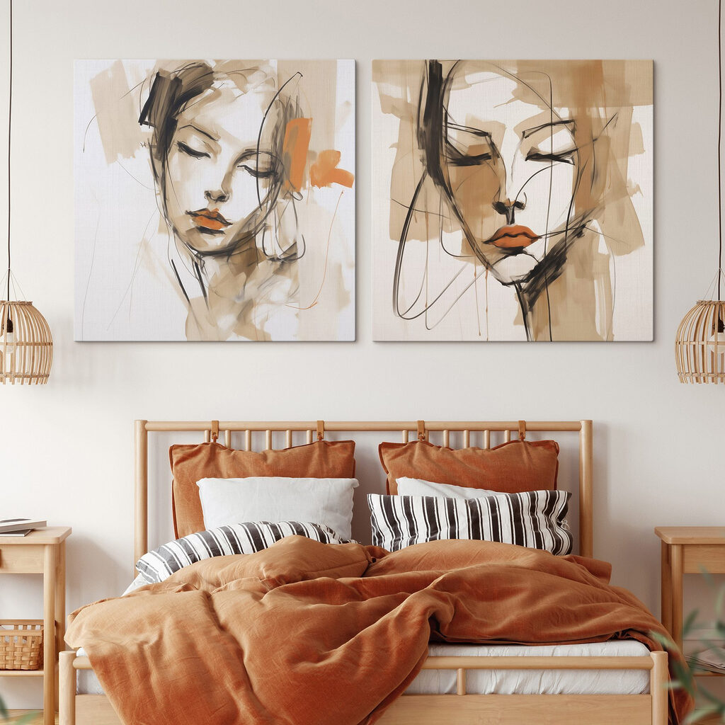 Skizzierte Porträts in einem Interieur