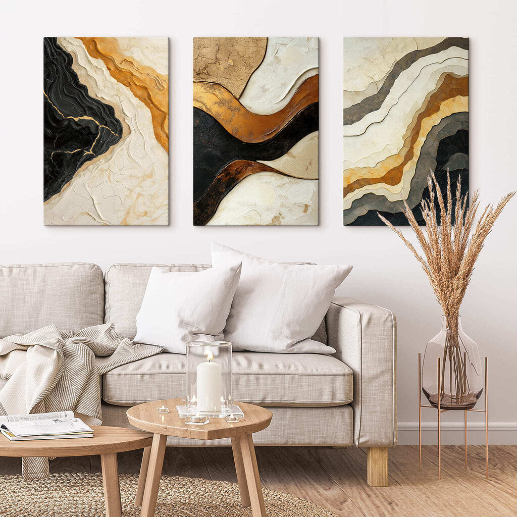 Erdschichten mit dunklen Adern in einem Interieur