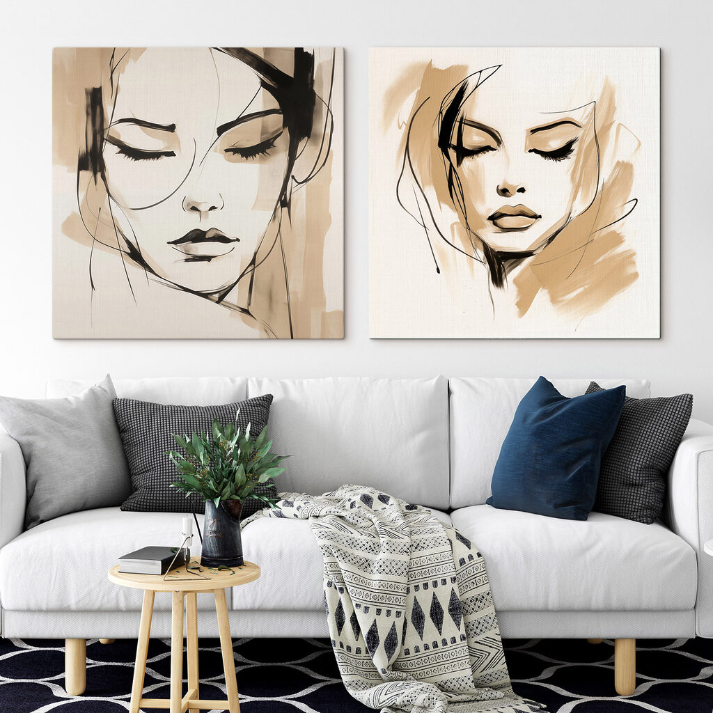 Geschlossene Augen in Skizzenlinien in einem Interieur