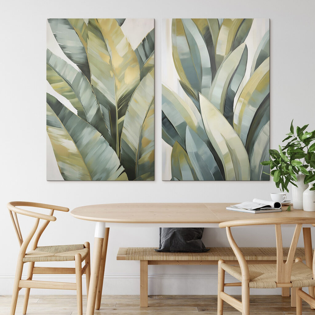 Große Blätter im Pinselstrich in einem Interieur
