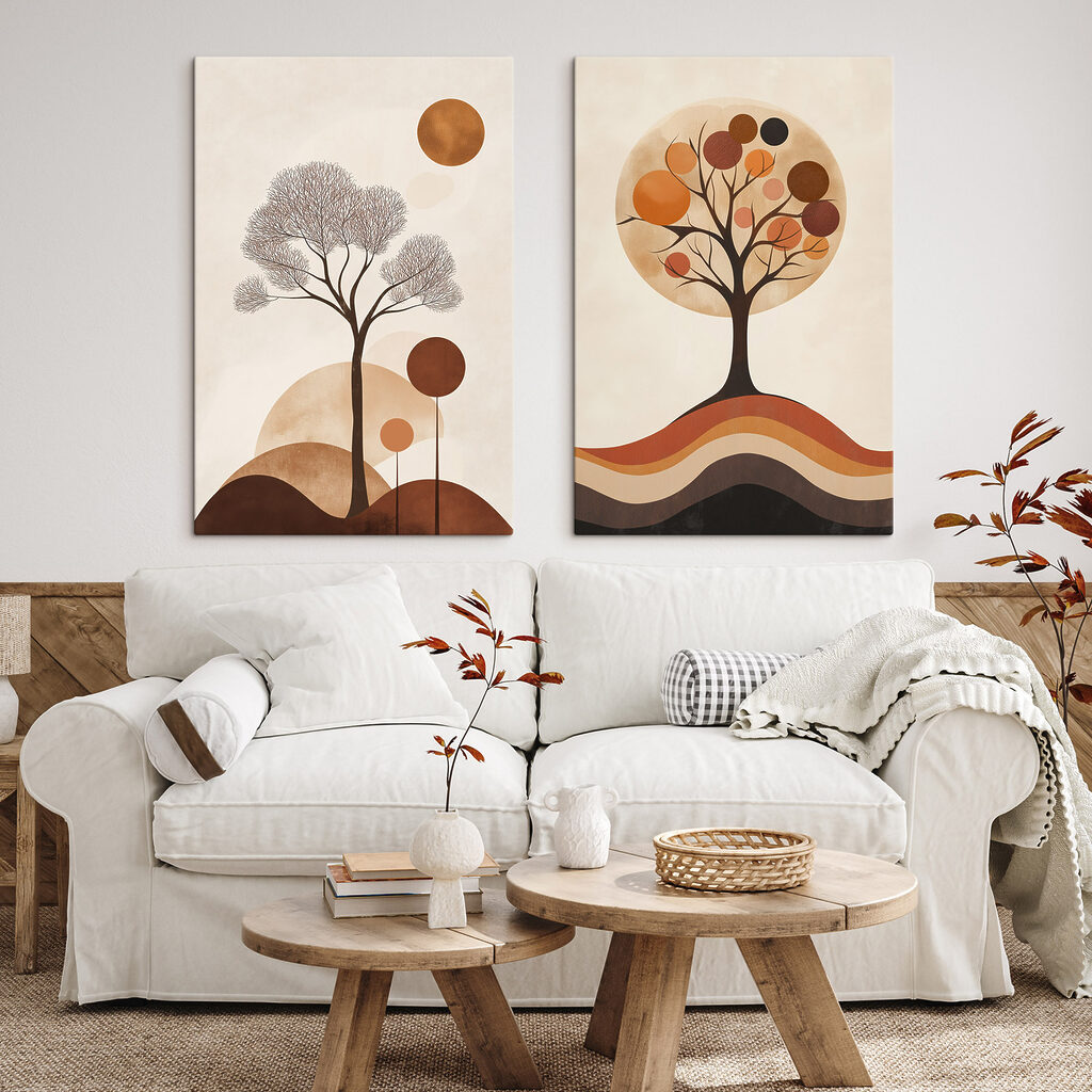 Bäume mit runden Kronen in einem Interieur