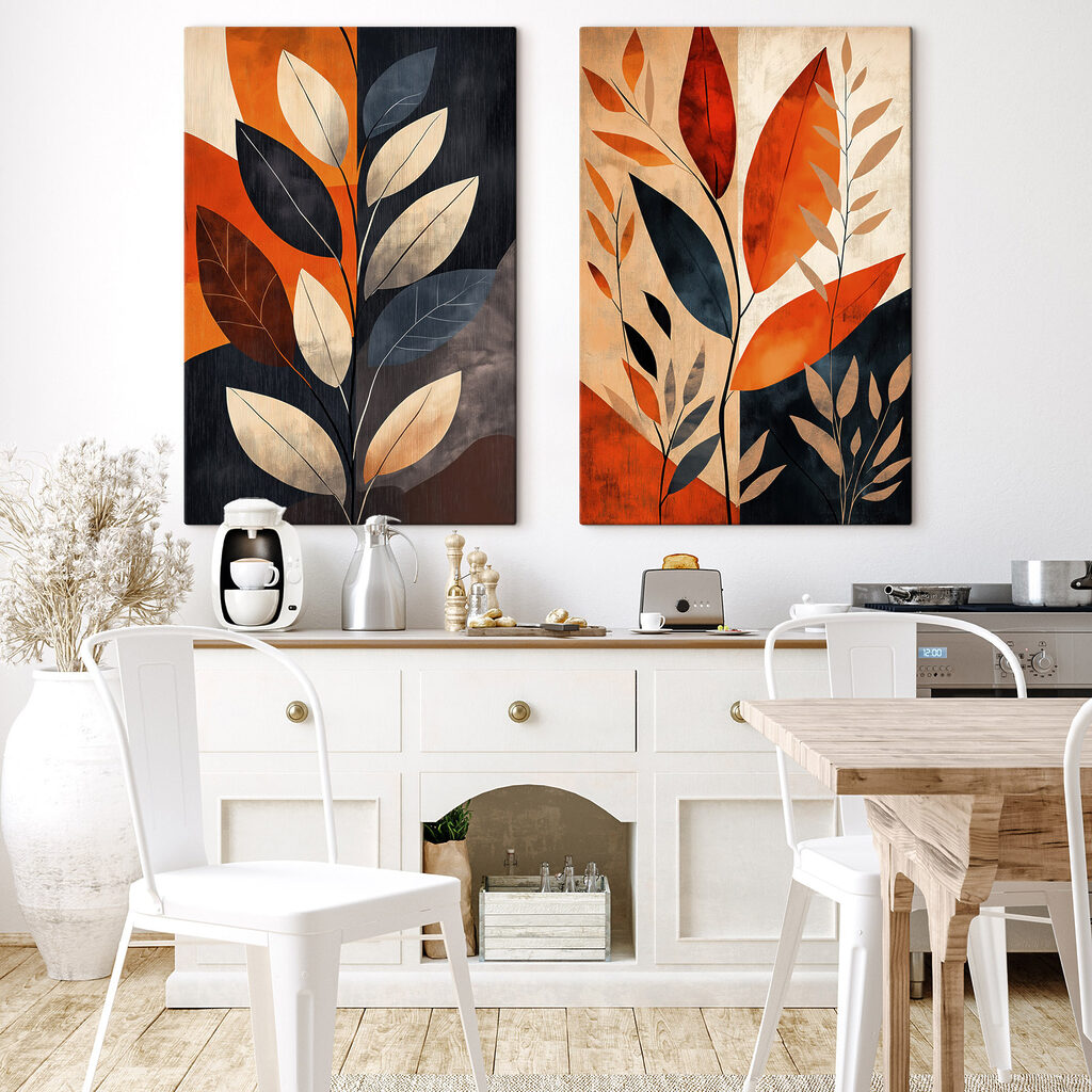 Rostfarbene Blätter in einem Interieur