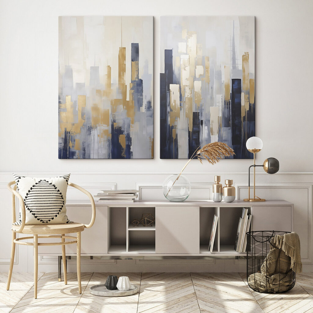 Stadt in hohen Pinselstrichen in einem Interieur