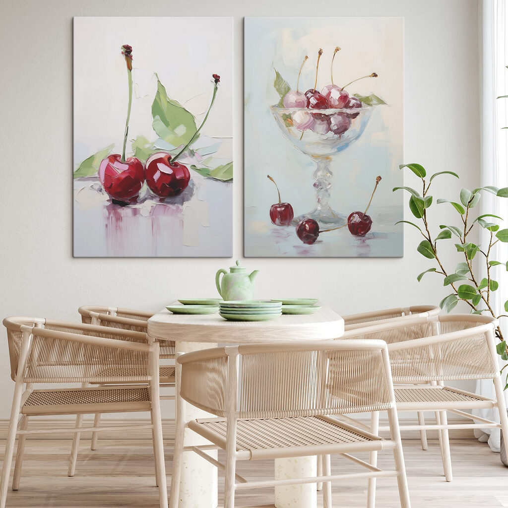 Stillleben mit Kirschen in einem Interieur