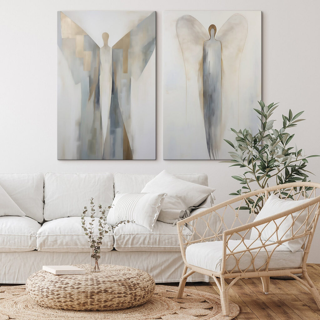 Engel in langen Strichen in einem Interieur