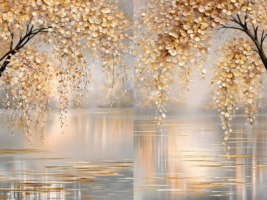 Goldenes Laub am Wasser — ganzes Design