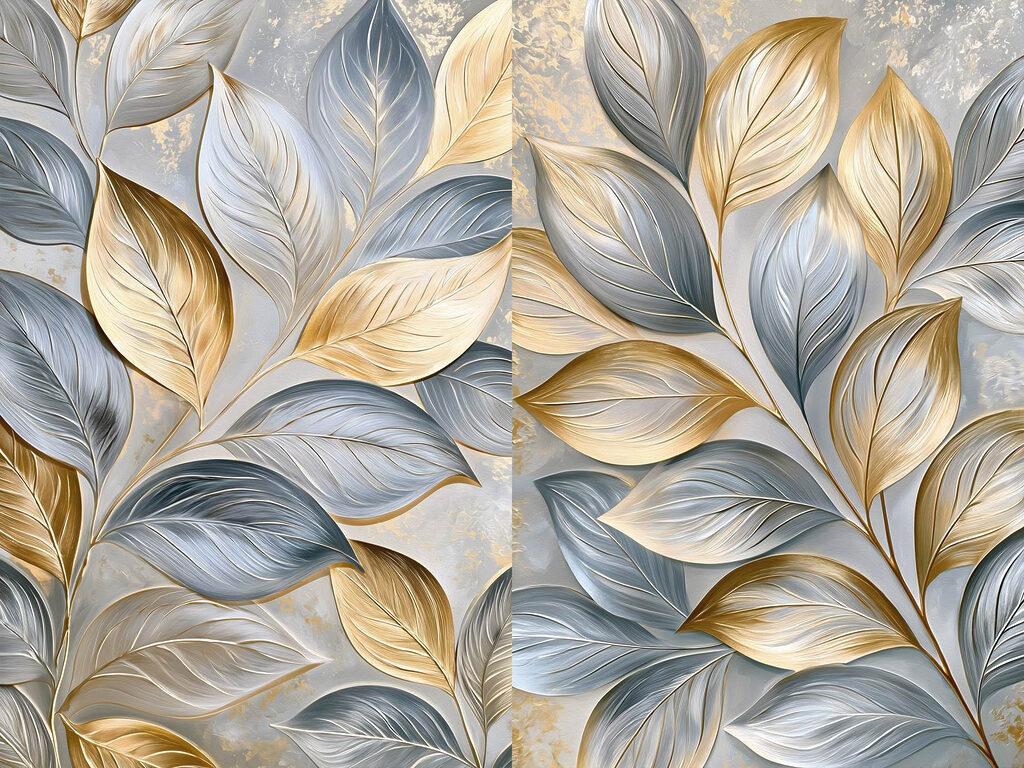 Silbergraue und goldene Blätter — ganzes Design