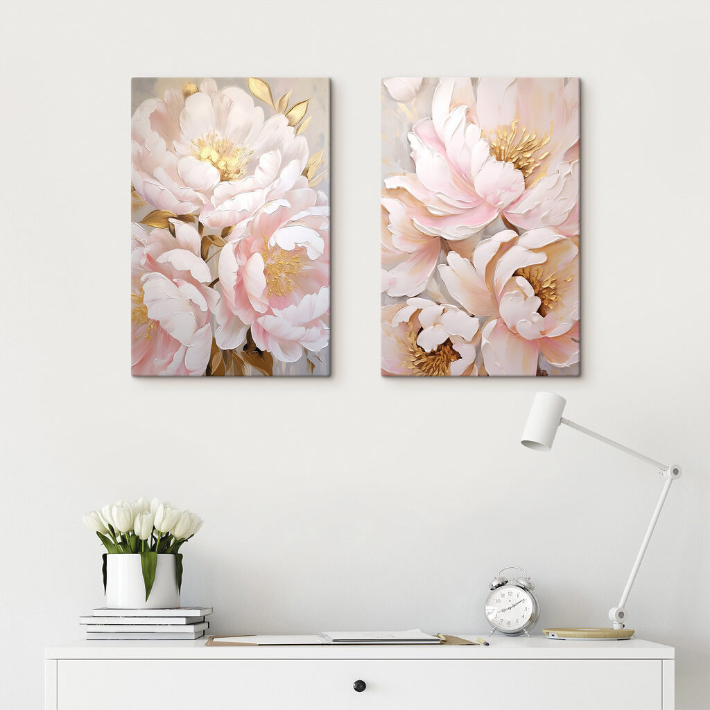 Blüten in rosa Wolken in einem Interieur