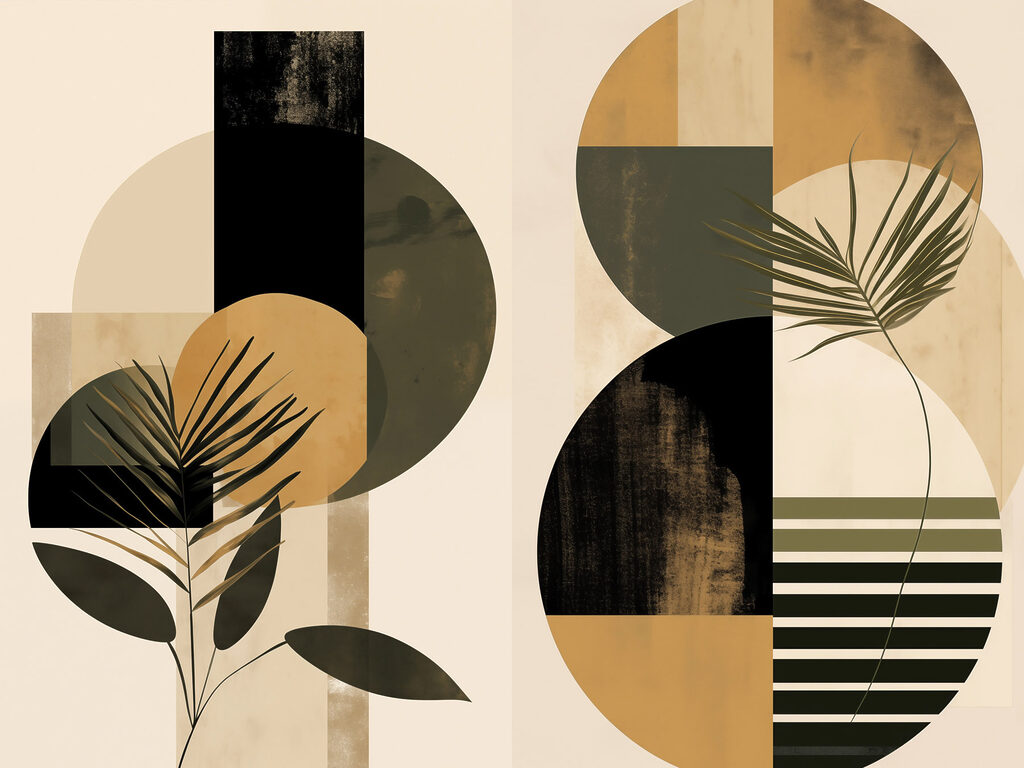 Palmzweige in ockergelben Kreisen — ganzes Design