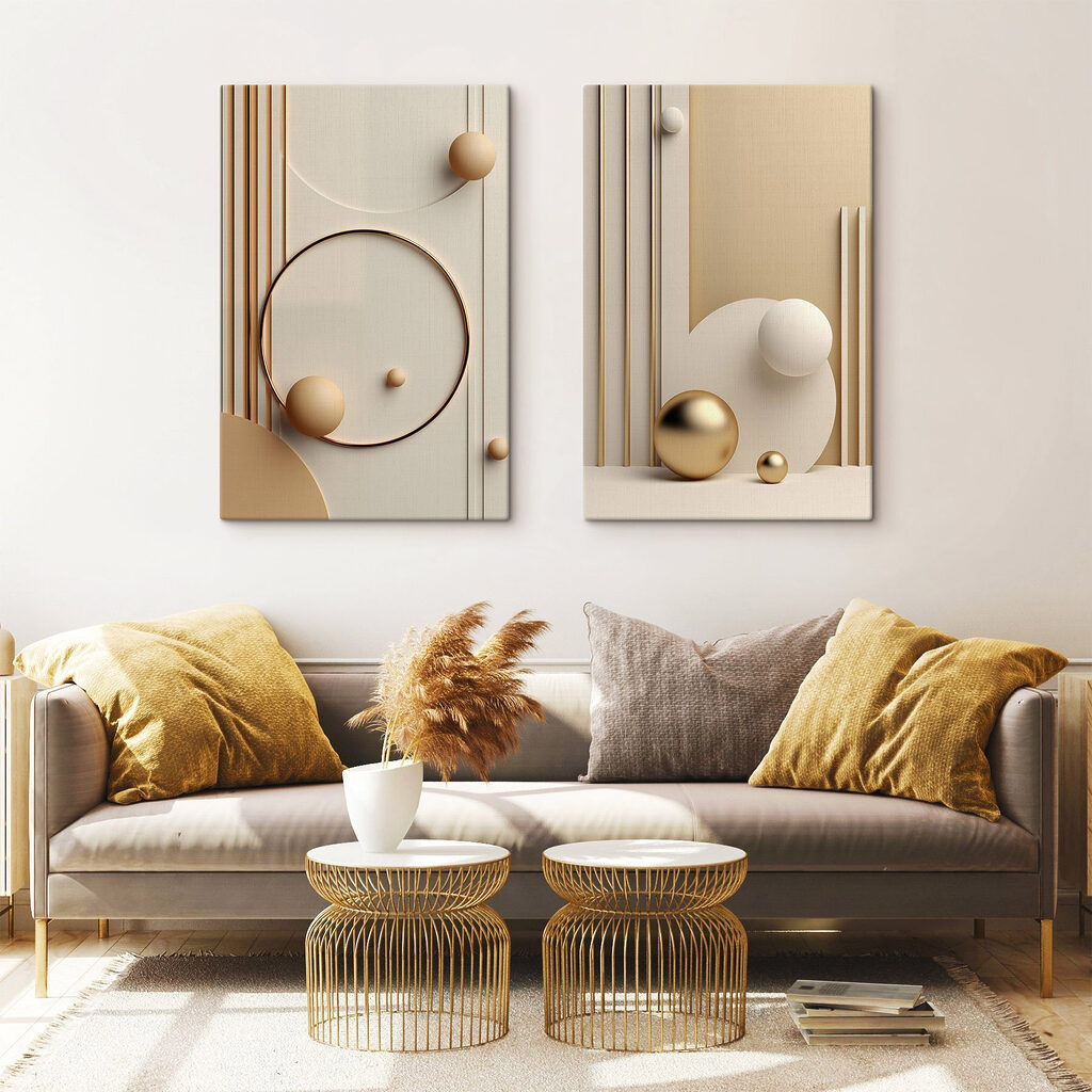 Kugeln an senkrechten Linien in einem Interieur
