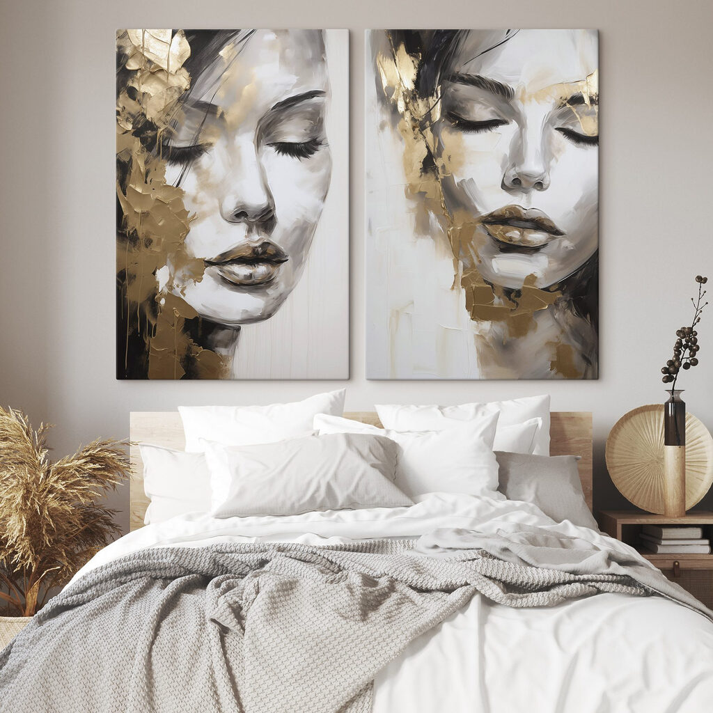Geschlossene Augen mit Goldglanz in einem Interieur