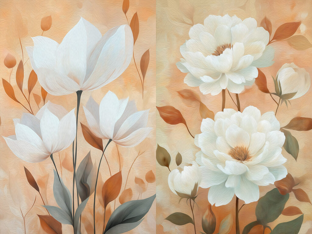Weiße Blüten auf Orange — ganzes Design