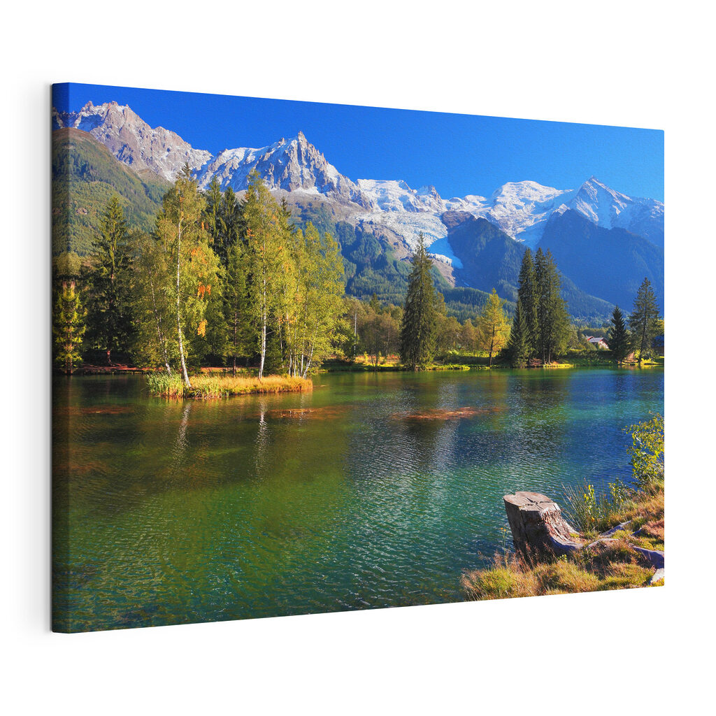See unter Schneegipfeln, gespannte Leinwand mit umlaufender Kante