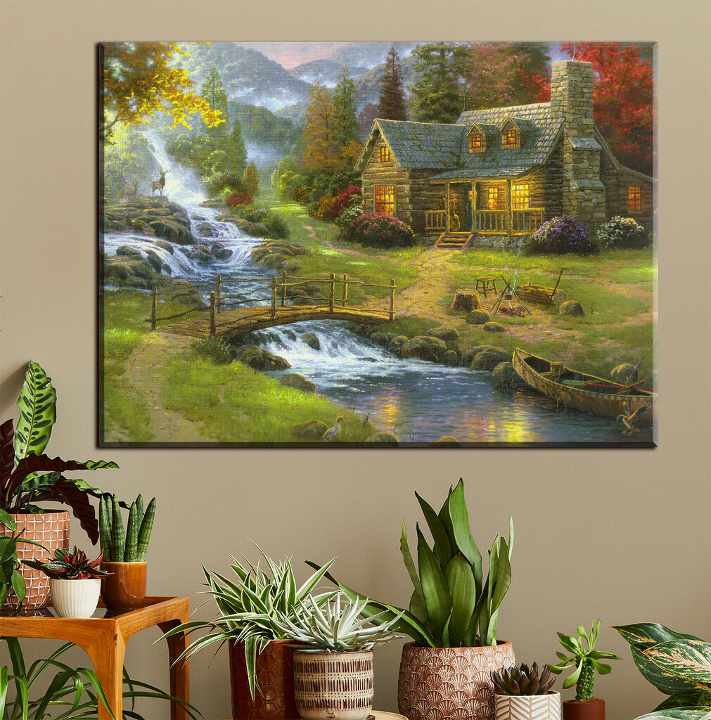Häuschen an den Wasserfällen in einem Interieur