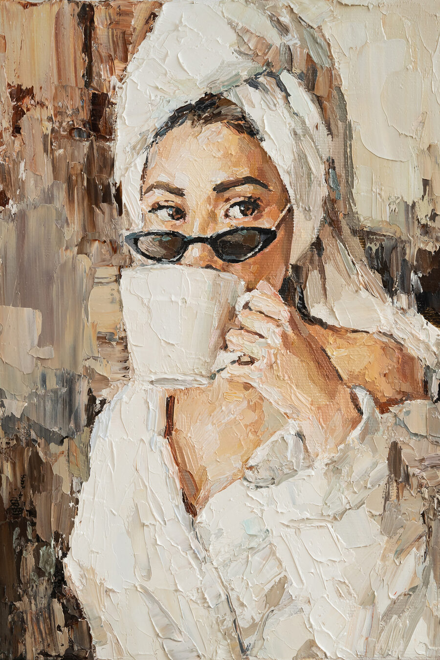 Kaffee hinter der Sonnenbrille — ganzes Design