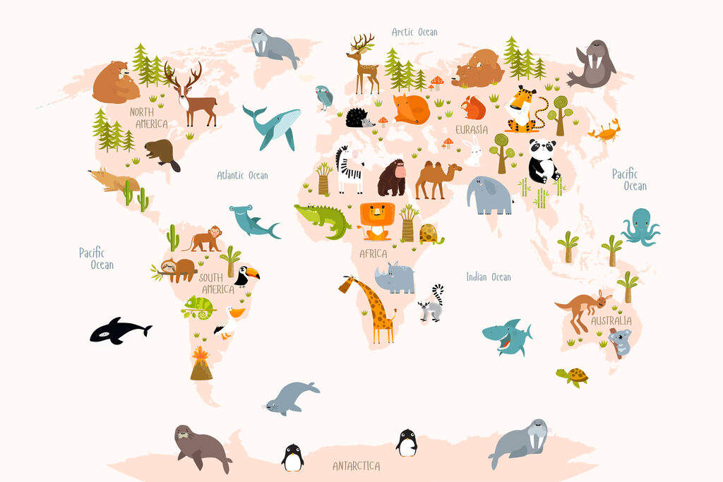 Tierische Weltkarte — ganzes Design